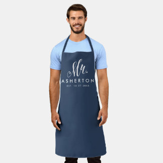 Newlywed husband Mr personalised navy blue Apron