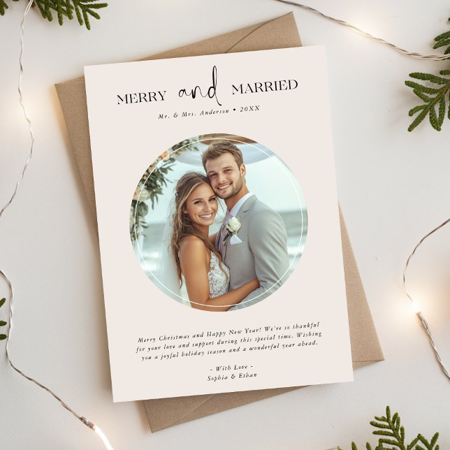 Newlywed Just Married and Merry Christmas Ivory Holiday Card (Creator Uploaded)