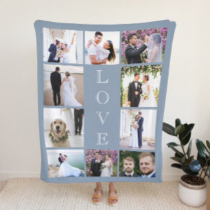 Newlywed Love 10 Photo Collage Dusty Blue Wedding Sherpa Blanket