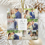 Newlywed Married Couple Photo Collage Christmas<br><div class="desc">This beautiful newlywed couple keepsake Christmas ornament gift features a classy layout of 6 wedding photos on a white background with the married couple's names,  location,  and date. A wonderful commemorative holiday photo gift for your wife or husband to treasure forever. Add a full photograph on the back.</div>