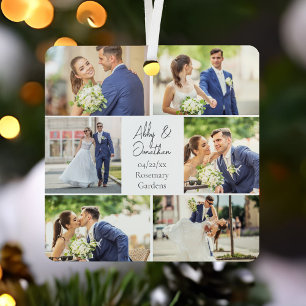 Newlywed Married Couple Photo Collage Christmas Metal Tree Decoration