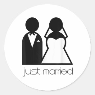 Newlywed, Matching Bride And Groom Just Married .  Classic Round Sticker