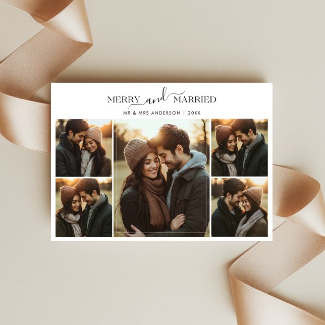 Newlywed Merry & Married Christmas 5 Photo Holiday Card (Creator Uploaded)