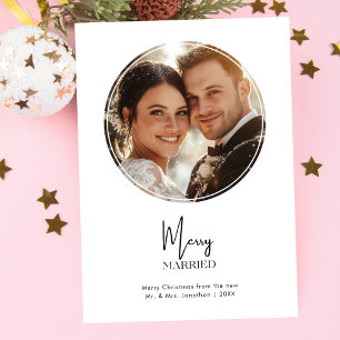 Newlywed Merry Married Christmas Oval Photo Holiday Card