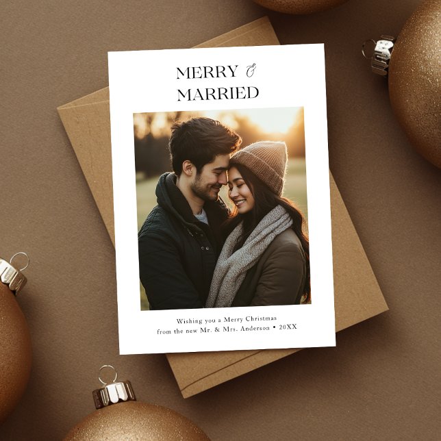 Newlywed Merry & Married Christmas Photo Holiday Card (Creator Uploaded)