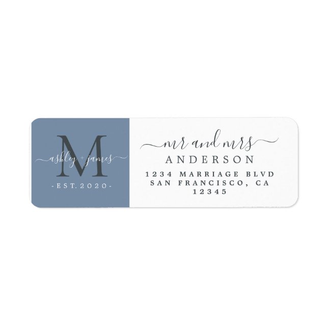 Newlywed Monogram Mr Mrs Return Address Label (Front)