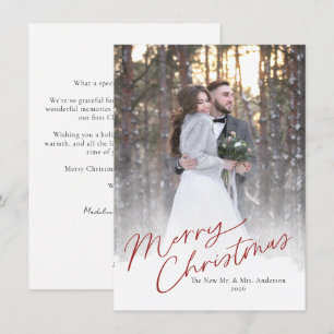 Newlywed Mr and Mrs First Christmas Overlay Photo Holiday Card