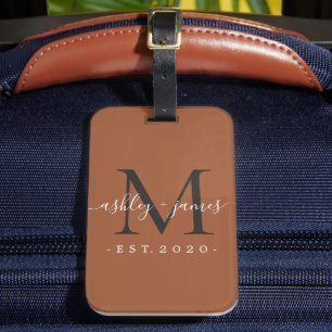 Newlywed Mr Mrs Black Monogram Names TerraCotta Luggage Tag