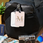 Newlywed Mr Mrs Gold Monogram Names Pastel Pink Luggage Tag<br><div class="desc">Chic, modern and simple monogrammed luggage tag with the text Mr and Mrs in offblack elegant handwritten script calligraphy on a pastel pink background with your monogram in faux gold. Simply add your married name, year established and monogram in stylish typography. Perfect luxury gift for the newlywed couple's wedding guests....</div>
