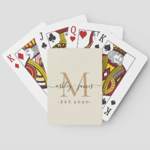 Newlywed Mr Mrs Monogram Names Year Gold Ivory Playing Cards