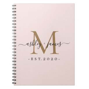 Newlywed Mr Mrs Monogram Names Year Gold Pink Notebook