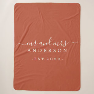 Newlywed Mr Mrs Monogram Year Burnt Ochre Sherpa Blanket