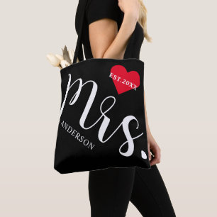 Newlywed Mrs. Black And White Tote Bag