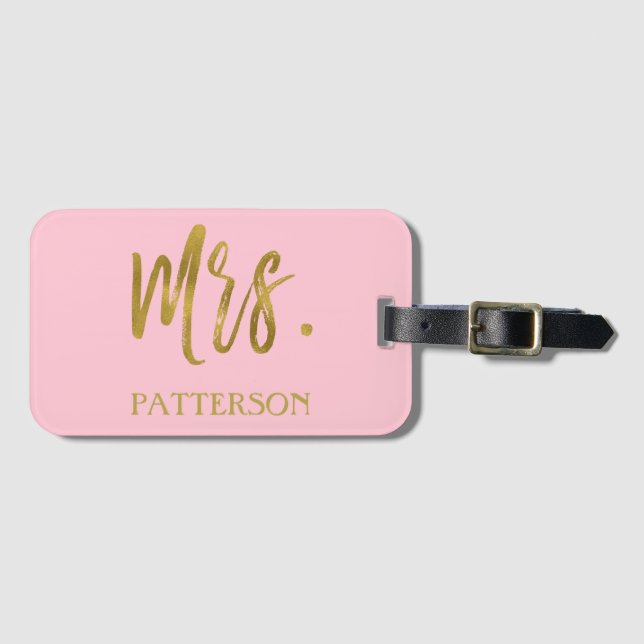 Newlywed Mrs. Last Name Luggage Bag Tag (Front Horizontal)