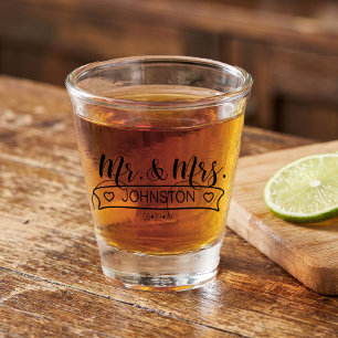 Newlywed Name Banner Mr & Mrs ID668 Shot Glass