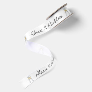 Newlywed Names and Champagne Glasses Satin Ribbon