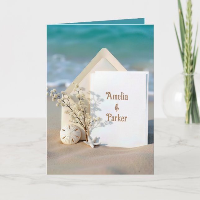 Newlywed Names On a Beach Card With Starfish (Front)