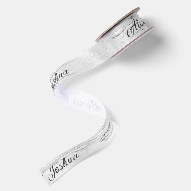 Newlywed Names with Birch Tree Texture Satin Ribbon (Front+Back)