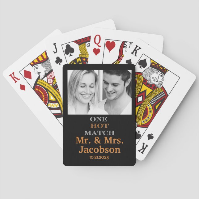 Newlywed One Hot Match Photo Custom Wedding Favour Playing Cards (Back)