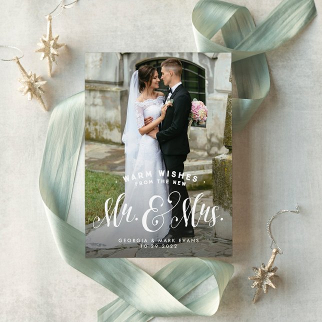 Newlywed one photo Mr and Mrs Christmas Holiday Card (Creator Uploaded)