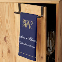 Newlywed Or Wedding Gift Elegant Monogram Navy