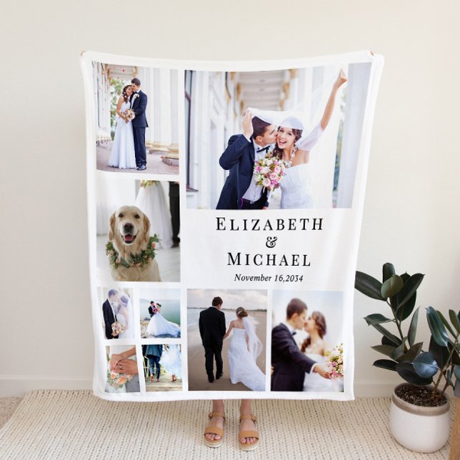Newlywed Photo Collage Wedding Fleece Blanket (Creator Uploaded)