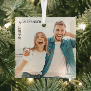 Newlywed Photo Glass Tree Decoration