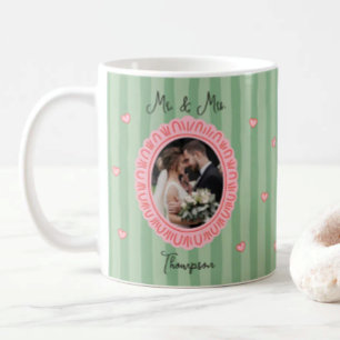 Newlywed Photo Green Striped Mr and Mrs Coffee Mug
