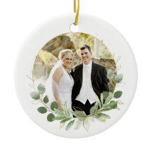 Newlywed Photo Keepsake Elegant White & Leaves