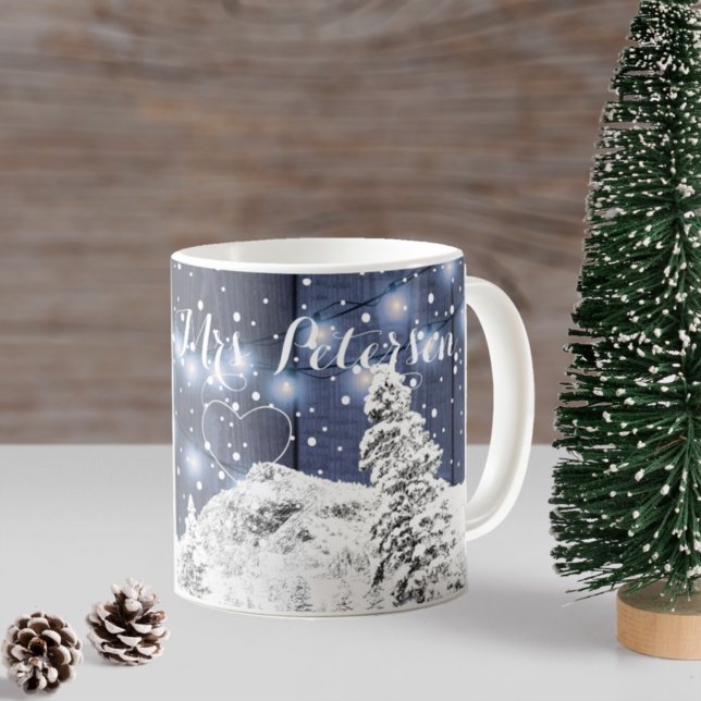 Newlywed rustic winter monogrammed navy white coffee mug (Creator Uploaded)