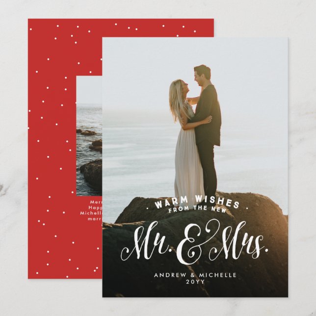 Newlywed simple elegant two photo Christmas Holiday Card (Front/Back)