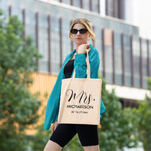 Newlywed Typography Script Tote Bag