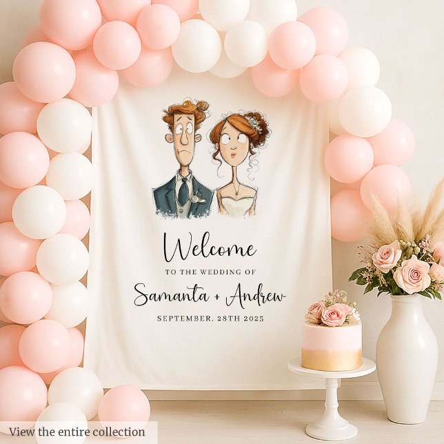 Newlywed Wedding Banner Quirky Bride Groom Waterco Tapestry (Newlywed Wedding Banner Quirky Bride Groom Waterco Tapestry)