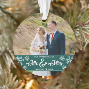 Newlyweds 1st Christmas Mr & Mrs Snowflake Photo Ornament