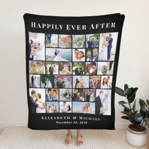Newlyweds 30 Photo Collage Black Wedding Fleece Blanket