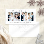 Newlyweds 4 Photos White Merry Christmas Holiday Card<br><div class="desc">Newlyweds 4 Photos White Script White Merry Christmas. Available digitally and printed. Modern and minimalist,  with a stylish set script for Merry Christmas. Replace the sample pictures with your own wedding favourites and personalise the rest of the words on each side as required.</div>
