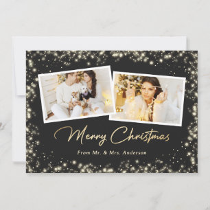 Newlyweds Black White Gold Plaid Photo Christmas Holiday Card