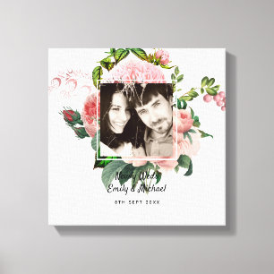 Newlyweds Blush Pink Roses Botanical Floral PHOTO Canvas Print