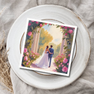Newlyweds Bride & Groom Wedding Painting Napkin