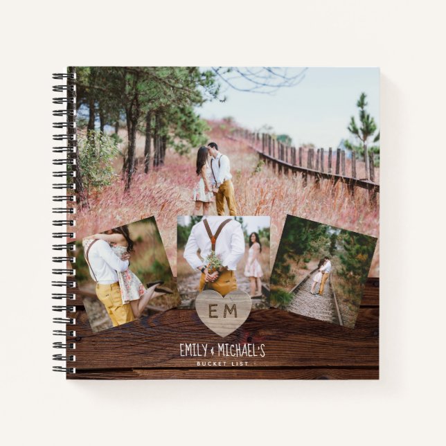 Newlyweds BUCKET LIST Photo Rustic Purple Floral Notebook (Front)