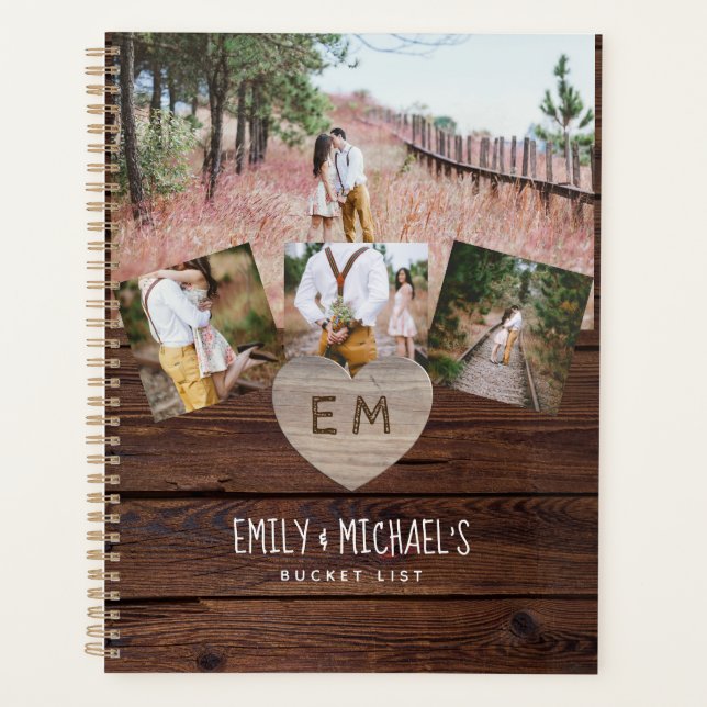 Newlyweds BUCKET LIST Photo Rustic Purple Floral Planner (Front)