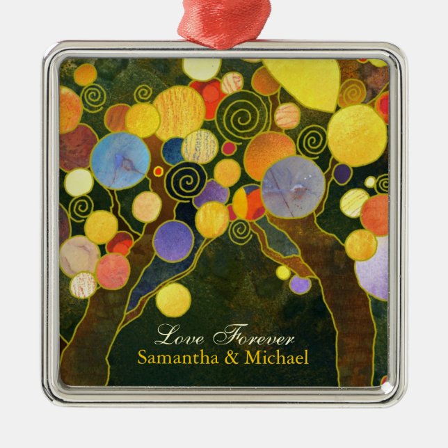 Newlyweds Couple Wedding Gift Ornament: Love Trees Metal Tree Decoration (Front)