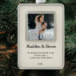 Newlyweds Elegant Modern Wedding Photo  Silver Plated Framed Ornament<br><div class="desc">Newlyweds elegant modern wedding photo Christmas Ornament. This Modern Ornament makes a sweet first Christmas Keepsake or Anniversary Gift.</div>
