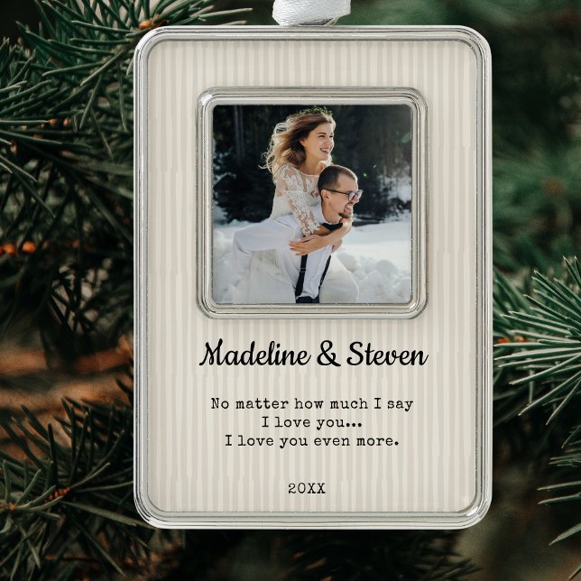 Newlyweds Elegant Modern Wedding Photo  Silver Plated Framed Ornament (Newlyweds Elegant Modern Wedding Photo Christmas Ornament)