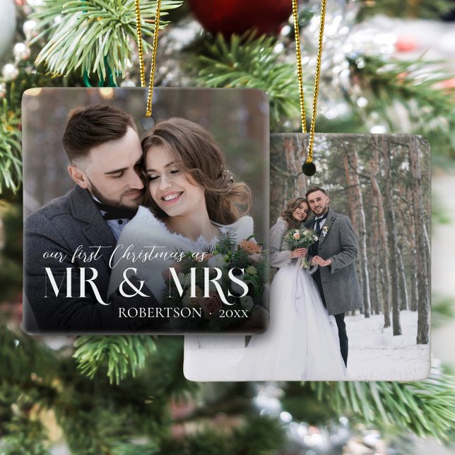 Newlyweds First Christmas as Mr & Mrs 2 Photo  Ceramic Ornament (Creator Uploaded)