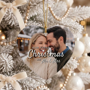 Newlyweds First Christmas Custom Heart Keepsake Ceramic Tree Decoration