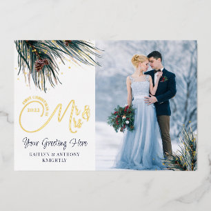 Newlyweds First Christmas Mr Mrs Watercolor Pine