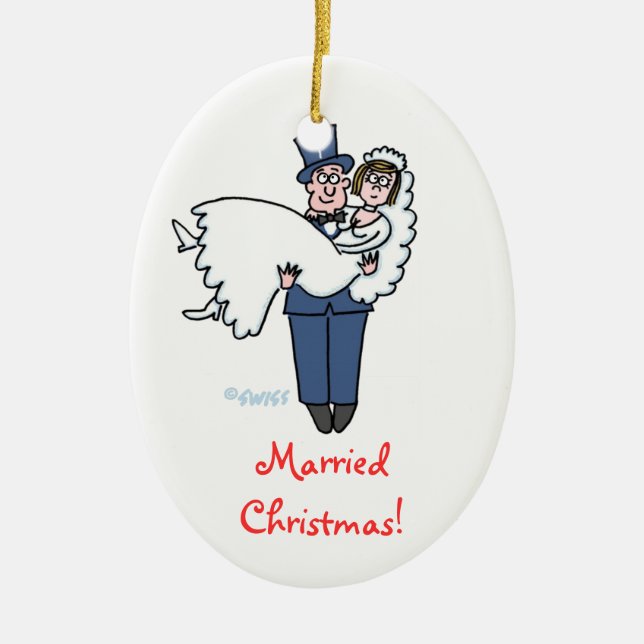 Newlyweds First Christmas Together Bride and Groom Ceramic Tree Decoration (Front)