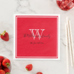 Newlyweds Gift Chic Script Name Red Monogrammed  Napkin<br><div class="desc">Newlyweds gift chic script personalised family name red monogrammed paper dinner napkins. A personalised white monogram design with the newlywed bride and groom's family's last name and date established printed in black lettering on a rich red background. A unique gift for newlyweds. Lovely for their new life together. Also a...</div>