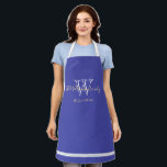 Newlyweds Gift Monogram   Family Name Chic Blue  Apron<br><div class="desc">Newlyweds Gift Elegant Script Monogram Family Name Modern Chic Blue And White Apron. Personalised white monogram design with the newlywed groom's family last name and date established printed in pale cream lettering on a beautiful blue background. A unique gift for newlyweds. Lovely for their new life together, makes a beautiful...</div>